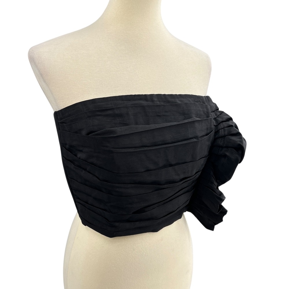 Sandro Paris Black Ruffled Strapless Bustier Top Night Out Party Size 3 / Large
